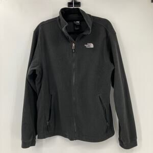 The North Face Black Full Zip Long Sleeve Pockets Embroidered Fleece Jacket Coat